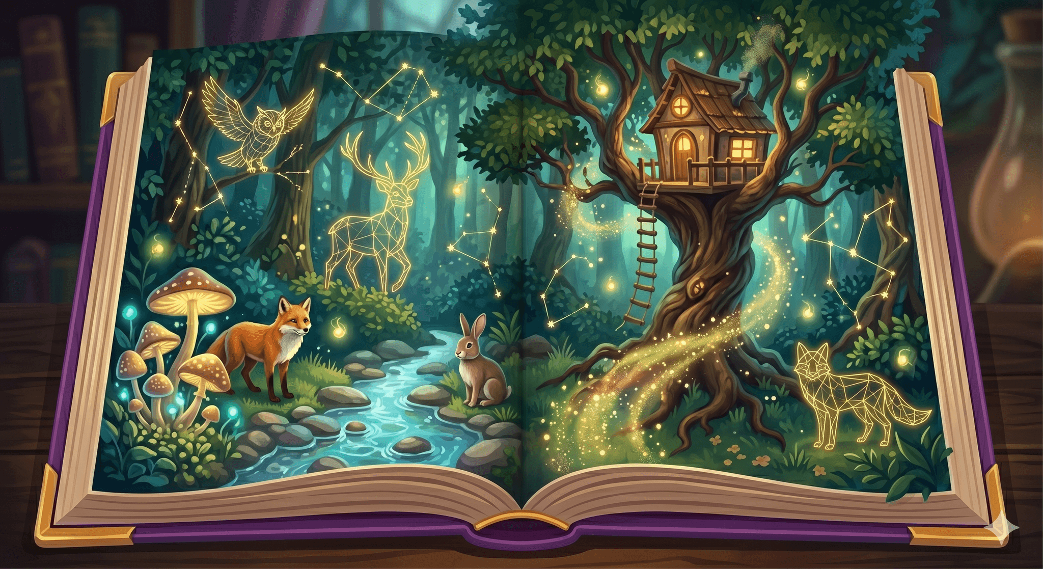 Double page illustrée d'une histoire P'tit Renard